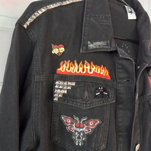 Custom plus Demon/mothman hell raiser RAGE black denim jacket! OOAK! - Picture 4 of 6